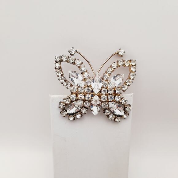 Vintage Mid-Century Clear Rhinestone Butterfly Brooch Pin Silver Tone - Picture 5 of 10